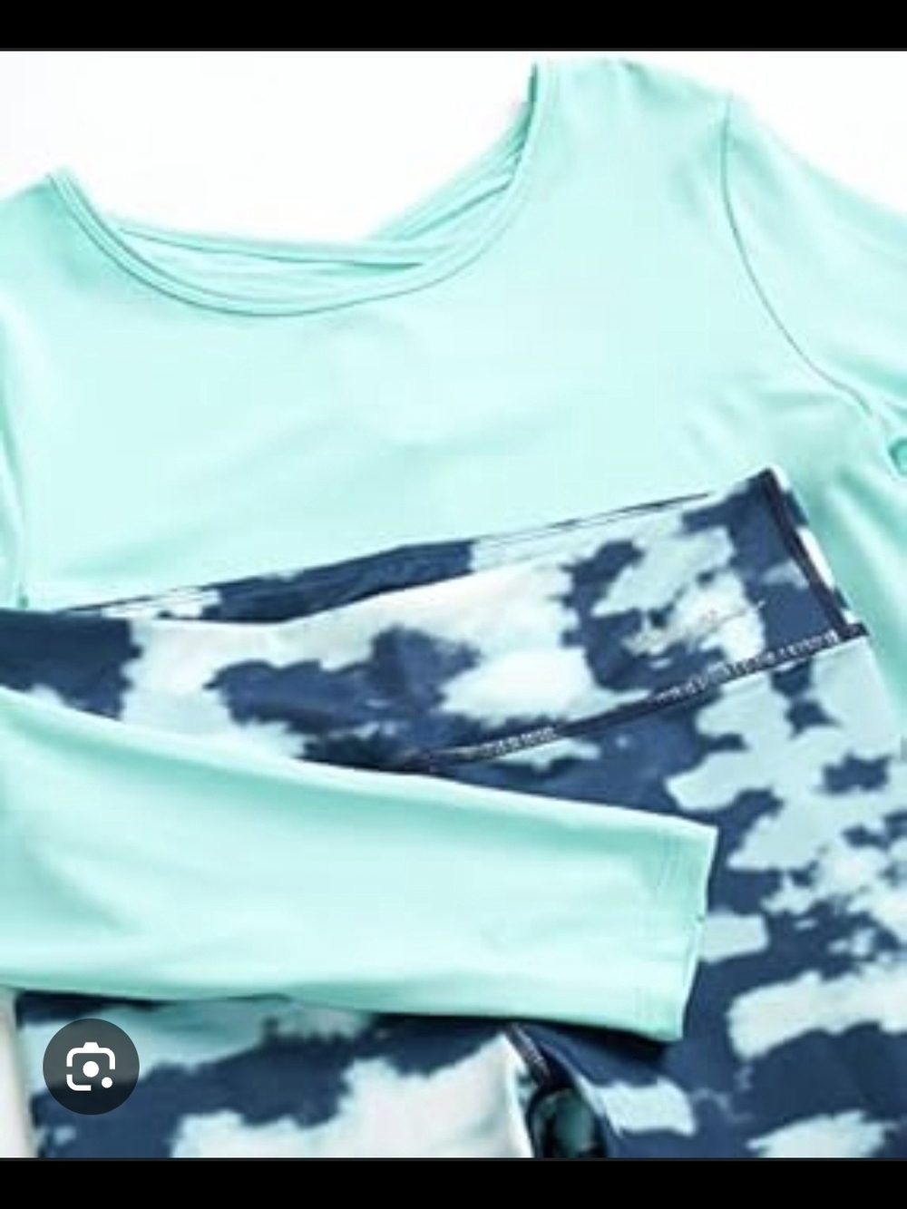 A large Mint Green Long Sleeve Top with Blue Tie-Dye Leggings